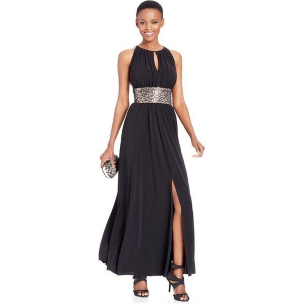 R&M Richards Black Maxi Dress with Silver Waistband